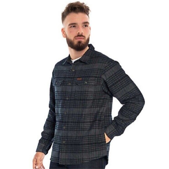 Orvis Flannel Shirt XL shacket Blue Black Plaid Button Up Pockets heavy Workwear - Picture 2 of 7